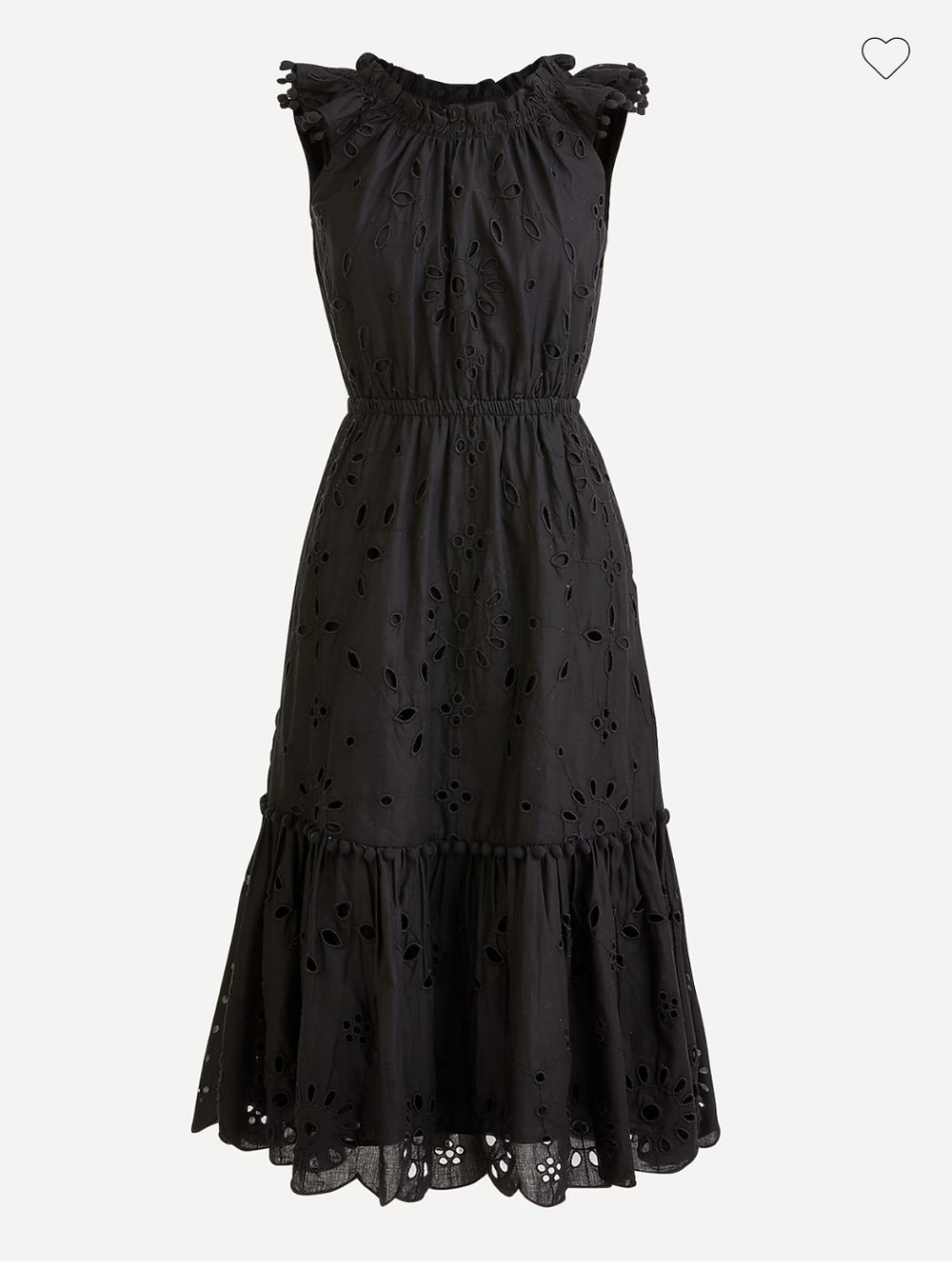 J CREW Black Eyelet Midi Dress Ruffle Sleeves 6